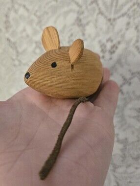 Vintage Handmade Wooden Mouse Figurine Decor